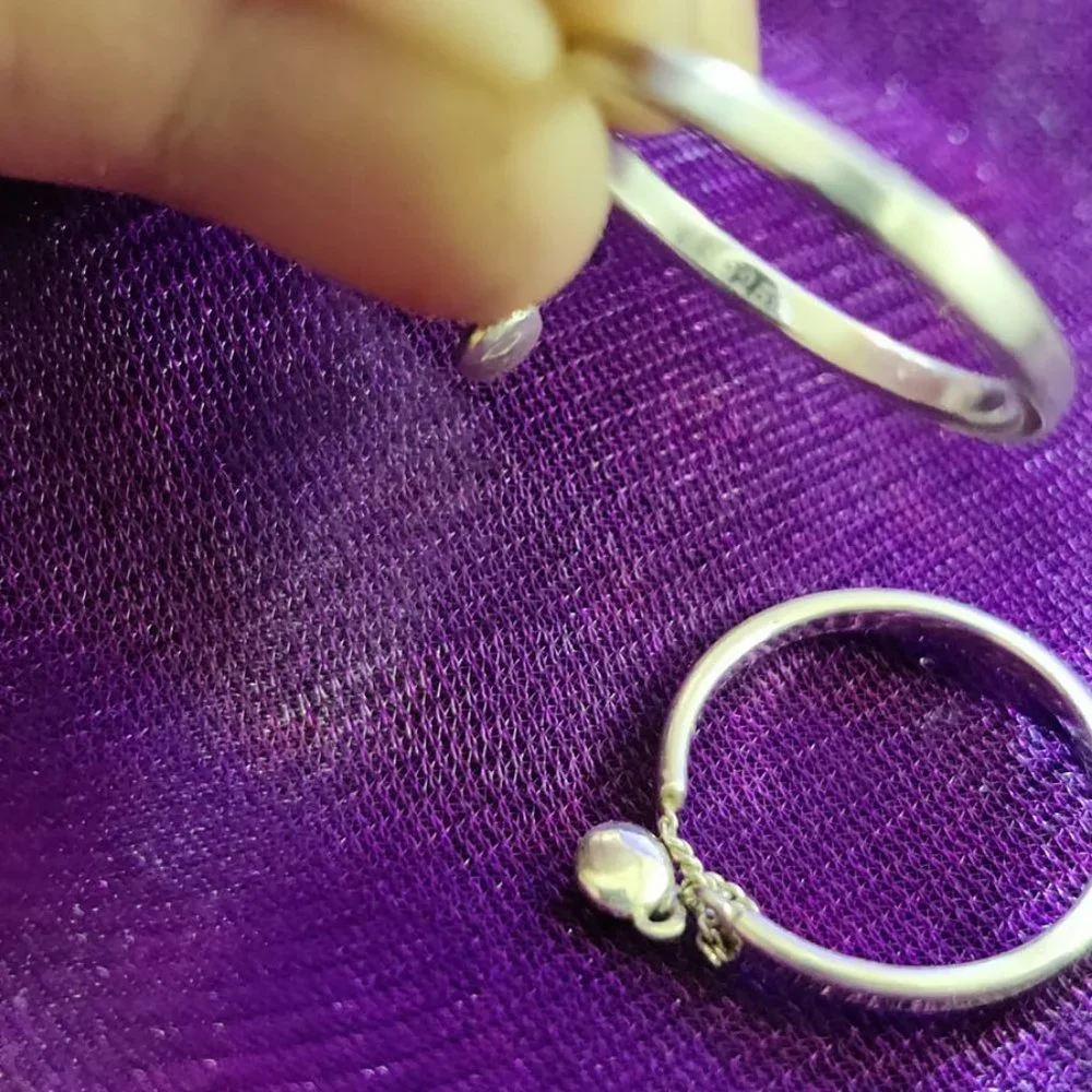 Pair of Sterling Silver Dangling Ball Stacking Rings - Picture 4 of 5